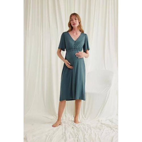 Dantelli Önü Düğmeli Hamile Lohusa Viskon Gecelik