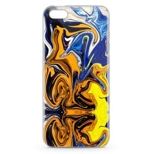 Apple iPhone 5 Kılıf Mavi Turuncu Mermer Arka Kapak Koruma Desenli Full Koruyucu