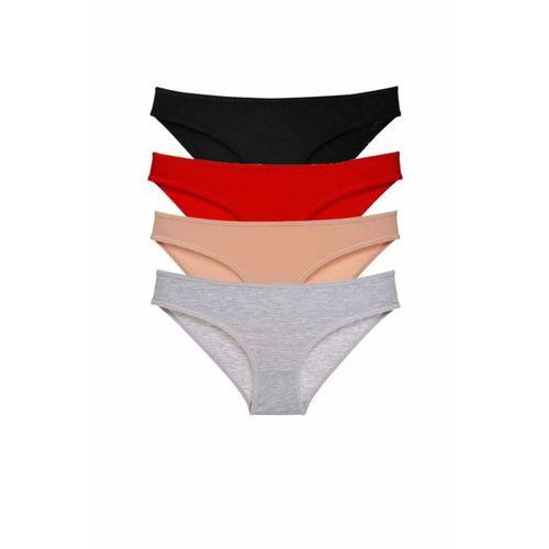 4 adet Süper Eko Set Likralı Kadın Slip Külot Siyah Kırmızı Ten Gri