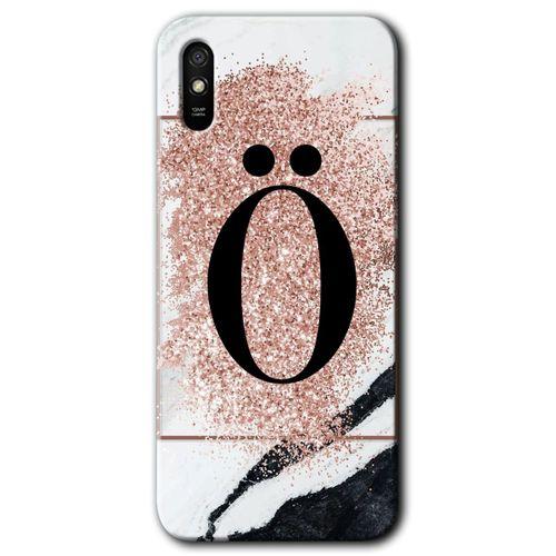 MRCİLETİSİM Xiaomi Redmi 9A Kılıf Kapak - Pembe Mermer Desenli Ö Harfi +Hayalet Ekran Yandan Gözükmez