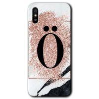 MRCİLETİSİM Xiaomi Redmi 9A Kılıf Kapak - Pembe Mermer Desenli Ö Harfi +Hayalet Ekran Yandan Gözükmez