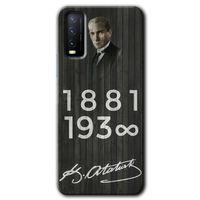 Vivo Y20 Kılıf HD Desen Baskılı Arka Kapak - Atatürk Ahşap İmza + Kırılmaz Cam