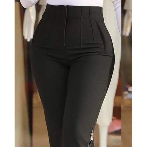 Kadın Yüksek Bel önden Nervürlü Ve Fermuarlı Yandan Dantelli Ithal Krep Pantolon