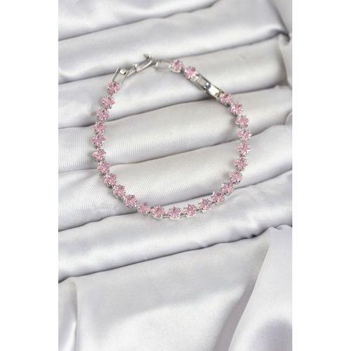 Pembe Kare Zirkon Taşlı Gümüş Renk Pirinç Su Yolu Kadın Bileklik