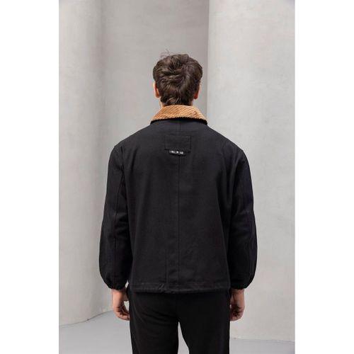 Lauri Workwear Tarzı Tok Kumaş Kadife Yakalı Rahat Kalıp Erkek Ceket - Siyah