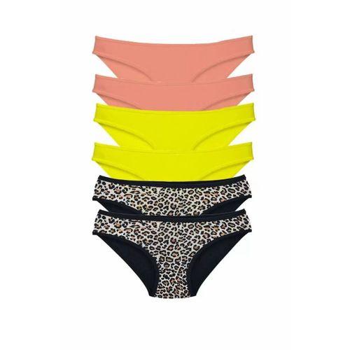 6 Adet Likralı Kadın Slip Külot Leopar Pudra Sarı