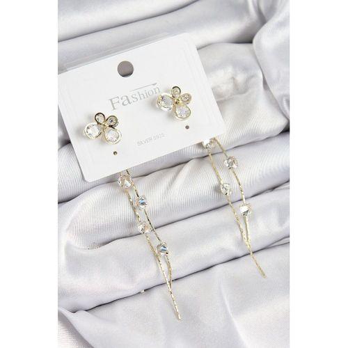 Pirinç Zirkon Taşlı Sallantılı Kelebek Model Gold Renk 925 Ayar Gümüş Çivi Kadın Küpe