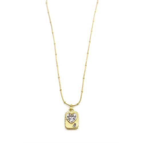 Taşlı Kalp Kolye - Altın