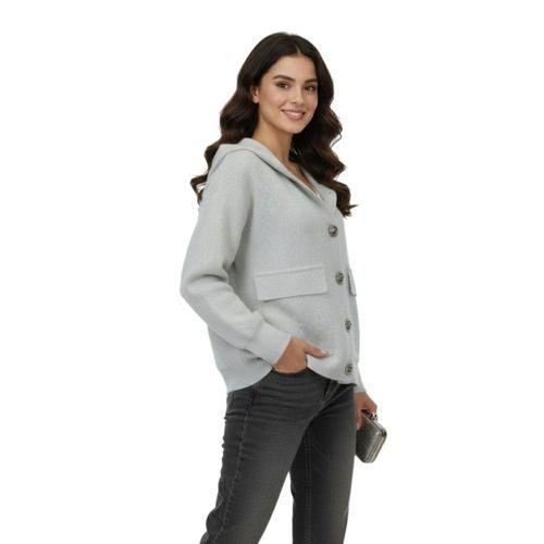 Kadın Kapüşonlu Spor Düğmeli Triko Torba Cep Sakallı Hırka BGL-ST05074