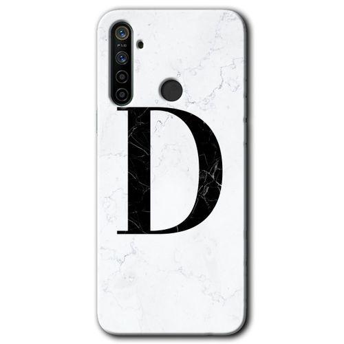 Realme 6i Kılıf HD Desen Baskılı Arka Kapak - Beyaz Mermer Desenli D Harfi + Kırılmaz Cam