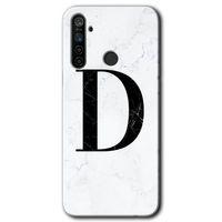 Realme 6i Kılıf HD Desen Baskılı Arka Kapak - Beyaz Mermer Desenli D Harfi + Kırılmaz Cam