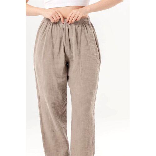 Beli Lastikli Yandan Çift Cepli Müslin Şalvar Pantolon Taş Tas