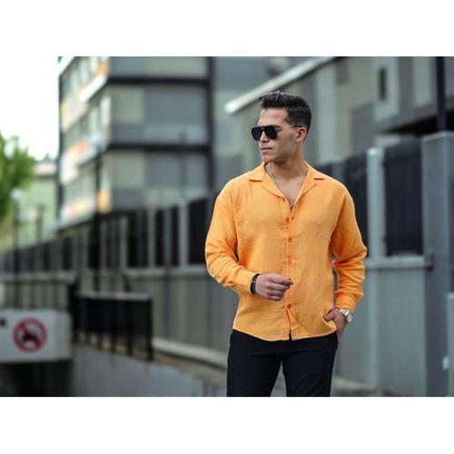 Apaş Yaka Oversize Müslin Kumaş Gömlek - Sarı