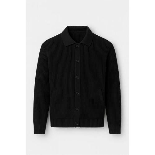 Oversize Selanik Örgü Düğmeli Erkek Hırka-Siyah