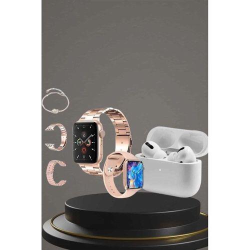 3 Kordonlu Pembe Amoled Ekran Akıllı Saat Ve Yeni Nesil Pro Kablosuz Bluetooth Kulaklık Anc/enc