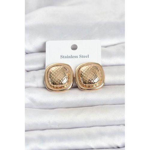 316L Çelik Gold Renk Düğme Model Kadın Küpe