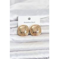 316L Çelik Gold Renk Düğme Model Kadın Küpe