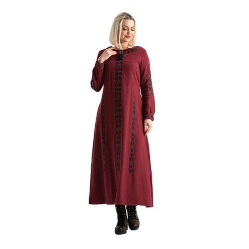 Uzun Kol Mahur Pazen Uzun Sonbahar ve Kışlık Elbise Bordo Brd