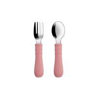 Silikon Saplı Paslanmaz Çelik Bebek Kaşık Çatal Seti Pembe