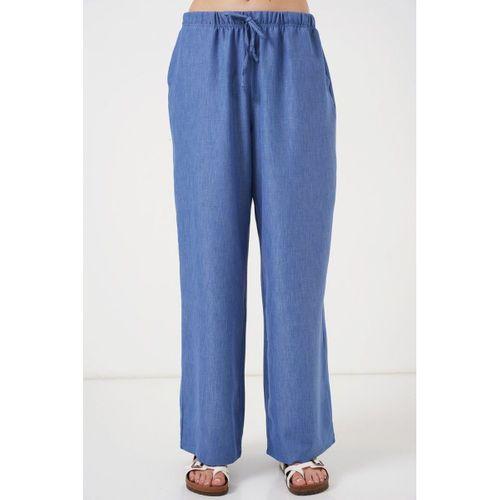 Geniş Paça Keten Pantolon 6735 - İndigo