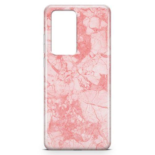 Huawei P40 Pro Kılıf Pembe Mermer Arka Kapak Koruma Desenli Full Koruyucu