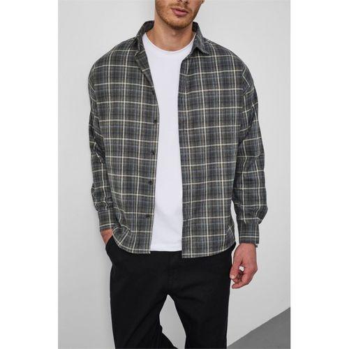 Carol Relaxed Fit Pamuklu Çizgili Flanel Erkek Gömlek - Yeşil