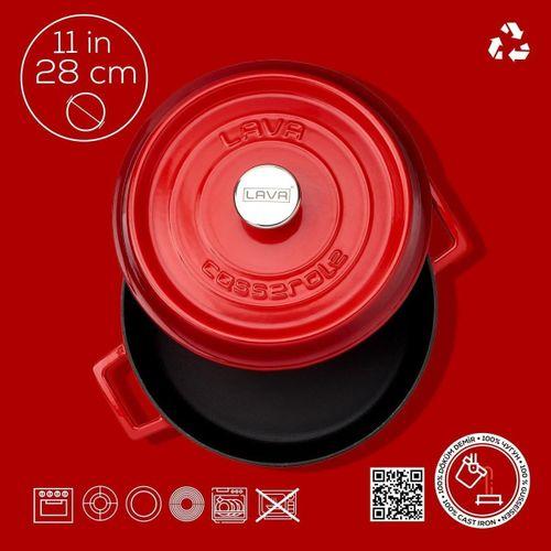 Lava Trendy Demir Döküm Pilav Basık Yayvan Tencere 28 Cm Kırmızı LVYST28K2R