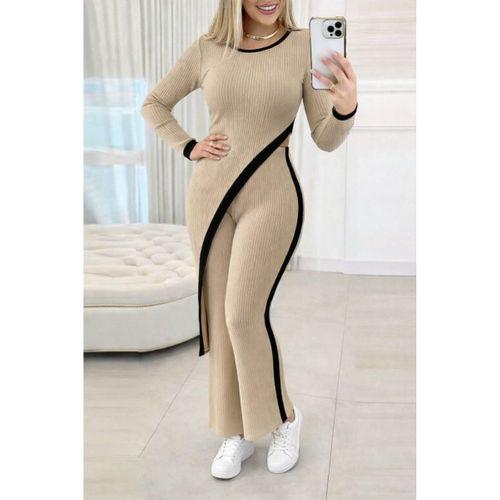 Kadın Uzun Kollu Bisiklet Yaka Asimetrik Kesim Bluz şardonlu Kaşkorse Bluz Ve Pantolon Ikili Takım