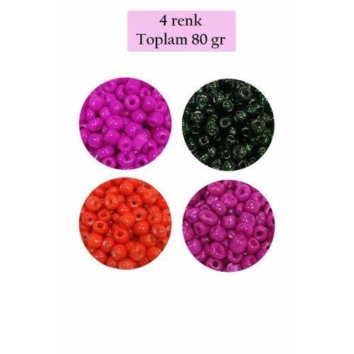 Dökme Cam Kum Boncuk Büyük Boy (6/0) 4 mm - 4 Renk - Toplam 80 Gram - BNC414