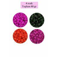 Dökme Cam Kum Boncuk Büyük Boy (6/0) 4 mm - 4 Renk - Toplam 80 Gram - BNC414
