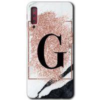 Potkal Hediye Fabrikası Samsung Galaxy A7 2018 Kılıf HD Desen Baskılı Arka Kapak - Pembe Mermer Desenli G Harfi