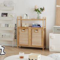 Bambu Kirli Çamaşır Sepeti 2 Bölmeli 2 Kat Organizer 80x33x87 cm