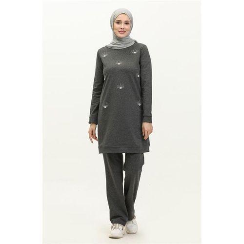 Bisiklet Yaka Uzun Tunik Pantolon Sade Basic Spor Takımı - 03050.017 - Antrasit