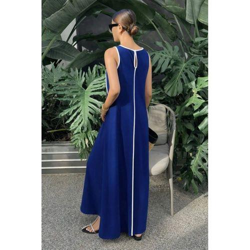 Kadın Omuzlardan Açık Yaka Ince şerit Detaylı Uzun Viskon Elbise