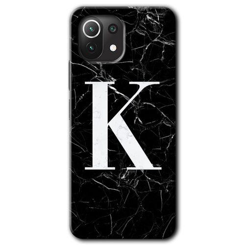 Xiaomi Mi 11 Kılıf HD Desen Baskılı Arka Kapak - Siyah Mermer Desenli K Harfi + Kırılmaz Cam