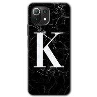 Xiaomi Mi 11 Kılıf HD Desen Baskılı Arka Kapak - Siyah Mermer Desenli K Harfi + Kırılmaz Cam