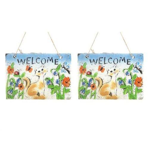 2 Adet Asılabilir Balkon Ve Bahçe Süsü Hoşgeldin Kedili 21X16X1,2Cm Duvar Süsü,Taşı Balkon,Bahçe Ve Oda Dekor  Hoşgeldiniz Tablo,Tabela