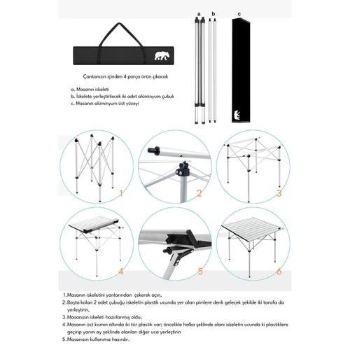 Kamp Ayısı® Katlanabilir Alüminyum XL Kamp Masası, Taşıma Çantalı, Gri