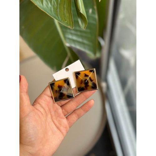 Taşlı Küpe - Kahverengi