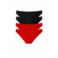 4 adet Süper Eko Set Likralı Kadın Slip Külot Siyah Kırmızı