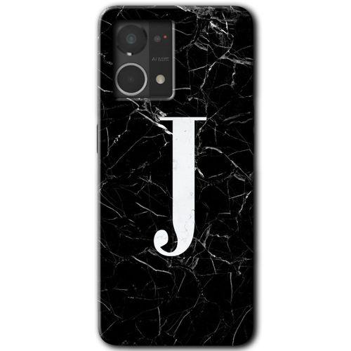 Potkal Hediye Fabrikası Oppo Reno 7 4G Kılıf HD Desen Baskılı Arka Kapak - Siyah Mermer Desenli J Harfi