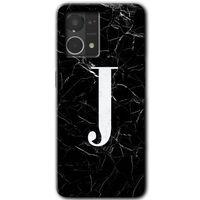 Potkal Hediye Fabrikası Oppo Reno 7 4G Kılıf HD Desen Baskılı Arka Kapak - Siyah Mermer Desenli J Harfi