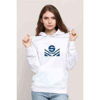 Sparco Logo Baskılı Beyaz Kadın Kapşonlu Sweatshirt