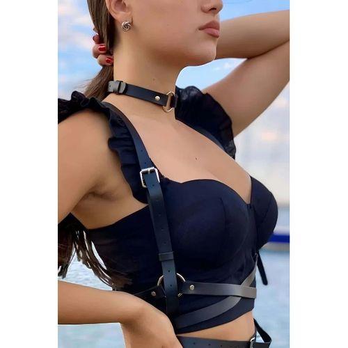 Deri Choker Ve Kemer Harness Takım - Brf632