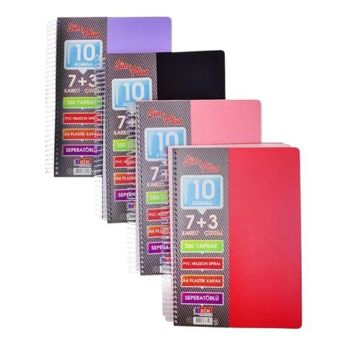 SİMPLUS A4 7+3 250 Yaprak PLASTİK KAPAK SPİRAL AYRAÇLI DEFTER ( Kapak Rengi Stoktan Rastgele ! )