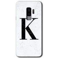 Galaxy S9 Plus Kılıf HD Desen Baskılı Arka Kapak - Beyaz Mermer Desenli K Harfi + Kırılmaz Cam