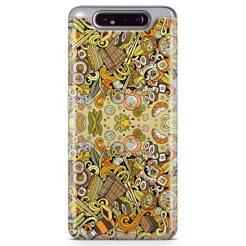 Samsung Galaxy A80 Kılıf Japon Yemekleri Doodle Arka Kapak Koruma Desenli Full Koruyucu