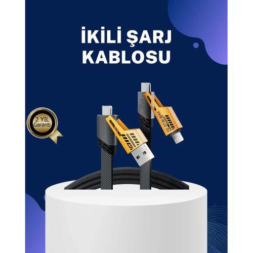 Örgülü Tasarım 4’ü 1 Arada Usb-c Lightning Hızlı Şarj Kablosu