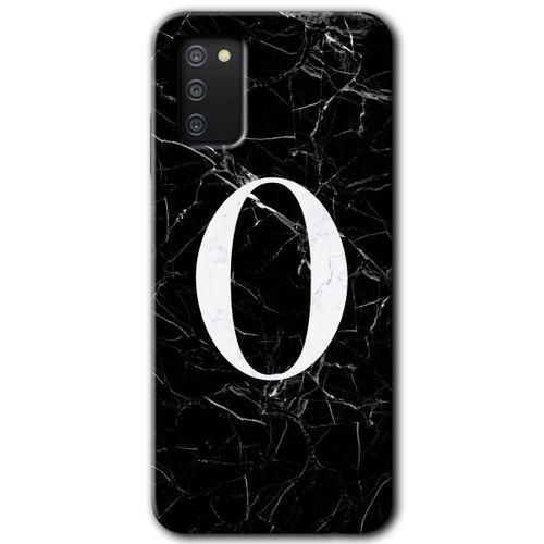 MRCİLETİSİM Samsung Galaxy A02s Kılıf Baskılı Kapak - Siyah Mermer Desenli O Harfi +Tam Kaplayan Mat Seramik