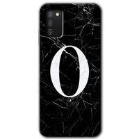 MRCİLETİSİM Samsung Galaxy A02s Kılıf Baskılı Kapak - Siyah Mermer Desenli O Harfi +Tam Kaplayan Mat Seramik